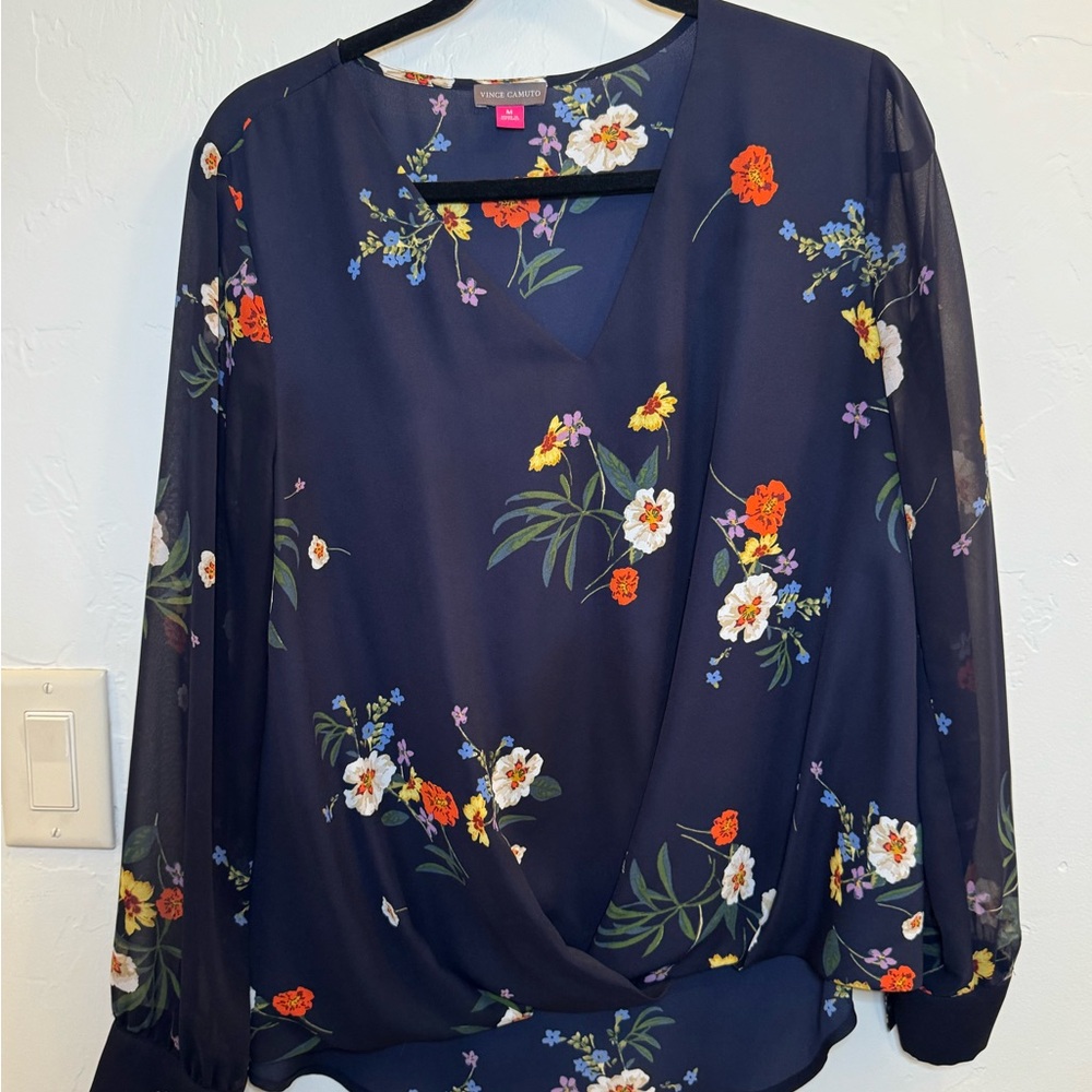 Vince Camuto Floral Navy Blouse